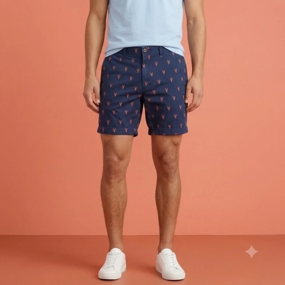 J.Crew Shorts Mens‎ 33 Navy Lobster Print Casual Chino 7 Inch Inseam